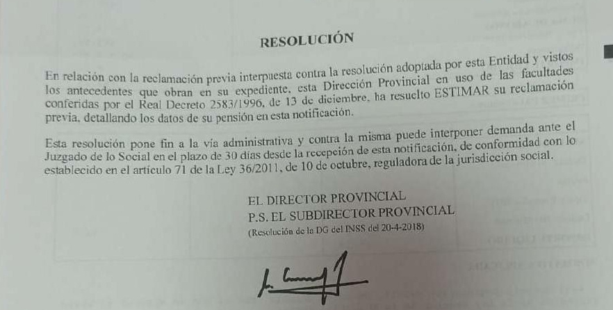 ESTIMACION RECLAMACION PREVIA INCAPACIDAD PERMANENTE MURCIA