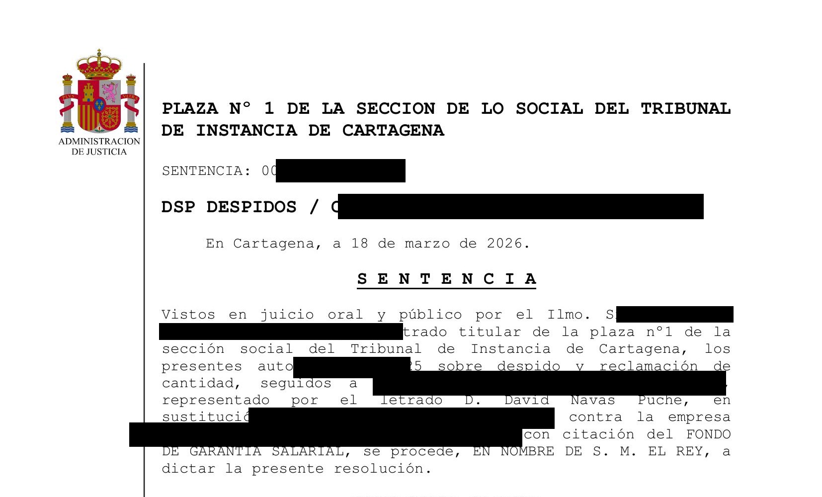 Sentencia del Juzgado de lo Social de Cartagena por despido improcedente de trabajador fijo-discontinuo