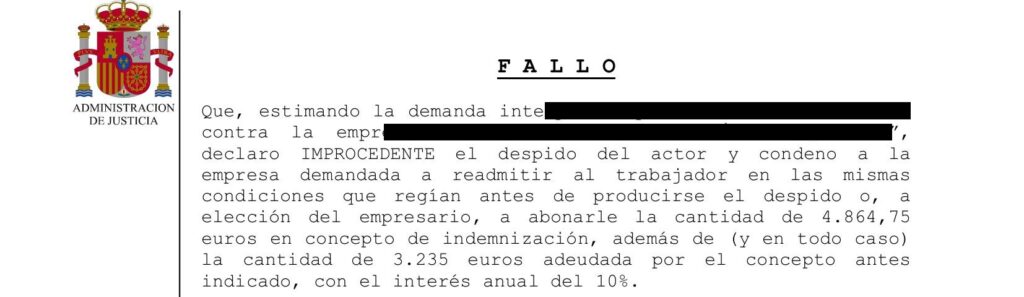Sentencia del Juzgado de lo Social de Cartagena por despido improcedente de trabajador fijo-discontinuo" y para el fallo pon "Fallo judicial declarando despido improcedente con indemnización de más de 8.000 euros