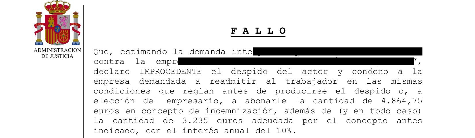 Sentencia del Juzgado de lo Social de Cartagena por despido improcedente de trabajador fijo-discontinuo" y para el fallo pon "Fallo judicial declarando despido improcedente con indemnización de más de 8.000 euros