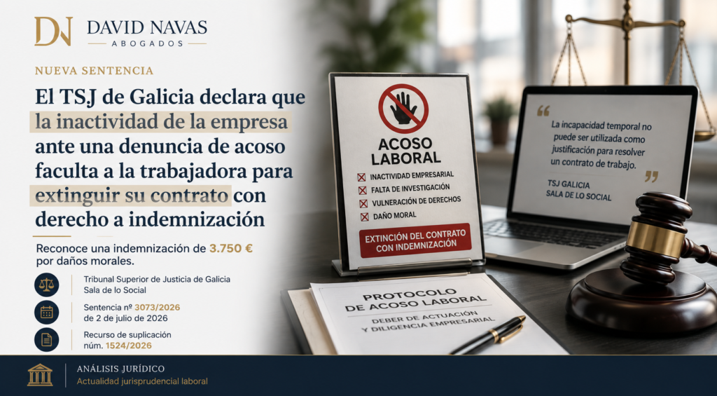 Protocolo de acoso laboral sin activar por la empresa que permite la extinción indemnizada del contrato de trabajo