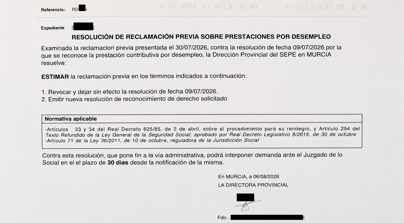 Resolución estimatoria de reclamación previa del SEPE reconociendo dos años de prestación por desempleo
